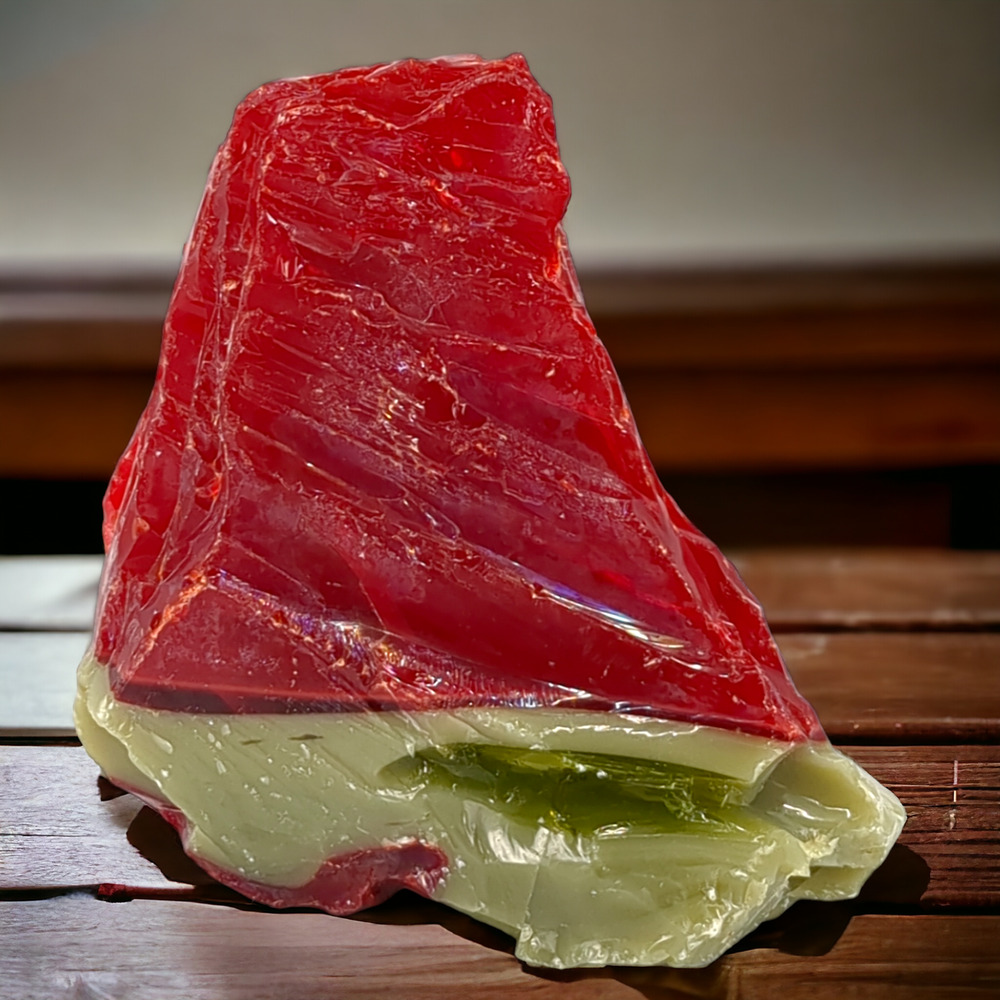 Ruby Jade Art Glass Cullet Glowing Cadmium Layered Slag Glass #4GL70‎